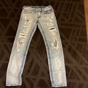 blue ripped true religion skinny